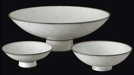 Poster - Elegant white bowls display art gallery 3d design minimalist close-up modern aesthetics