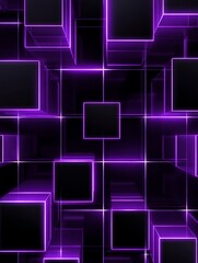 Poster - Abstract Purple Cube Grid - Geometric pattern of black cubes with purple neon outlines, creating a futuristic, abstract design