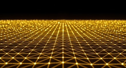 Poster - Golden Network Connecting Glowing Dots on Abstract Surface Concept