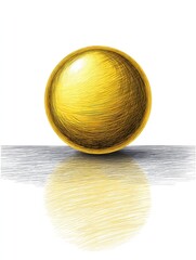 Poster - Golden Sphere Reflection - A single, perfectly round golden sphere rests on a gray surface, its reflection mirroring its form. Simple, elegant, and reflective
