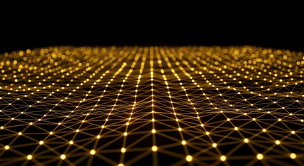 Poster - Golden network connecting points in a grid formation on black background