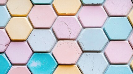 Poster - Pastel-hued hexagonal tiles create a cheerful pattern.