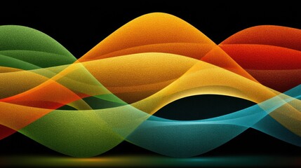 Poster - A vibrant abstract design featuring colorful waves of light in shades of orange, blue, and green, creating a dynamic and fluid visual effect.