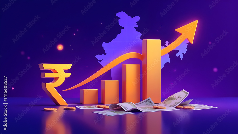 Rupees Rising Indian Rupee Growth: Rising Bar Chart with Arrow, Currency Symbol, and ...