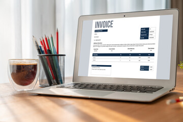 Poster - invoice on computer screen from accounting application. computer program for financial and budget of