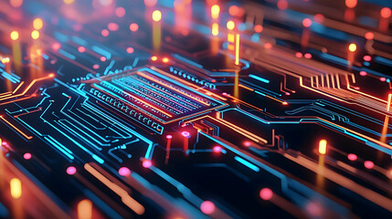 Poster - Abstract Glowing Circuit Board Design