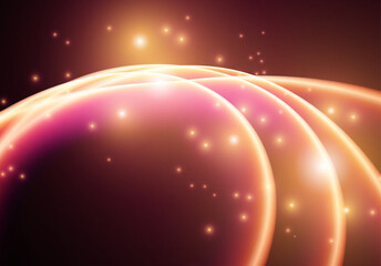 Poster - Abstract neon glowing line in motion with light sparkles and flares. Futuristic background, with neon swirl