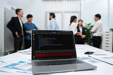 Aufkleber - Software development programming on computer screen for brisk application and program coding