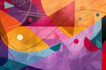 Poster - An abstract geometric artwork featuring vibrant colors and overlapping shapes, representing a conference topaz, An abstract representation of networking and collaboration at a conference