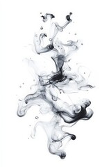 Poster - Abstract black ink swirling in water on white background, creating mesmerizing shapes and patterns.