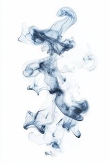 Poster - Abstract blue ink swirl in water on white background, creating fluid and artistic movement.
