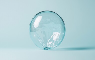Poster - A translucent, light blue bubblegum bubble rests on a pale blue background. The bubble is stretched and slightly elongated at the bottom, creating a visually interesting shape. The lighting is soft