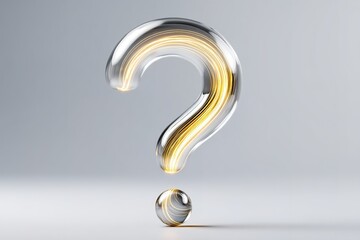 Poster - Clear glass question mark with glowing lines and small marble on smooth background