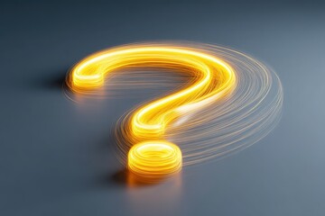 Fototapete - Bright swirling question mark created with glowing lines against a soft gray background at night