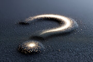 Poster - Sparkling question mark formed with fine particles on a dark surface, creating an intriguing visual effect in the afternoon light