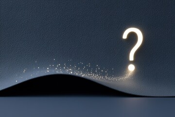 Poster - Soft curve with glowing question mark and sparkling particles creates a sense of mystery and wonder at night