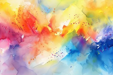 Poster - A digital watercolor painting featuring vibrant red, yellow, and blue hues, A vibrant watercolor background bursting with energy and dynamic movement