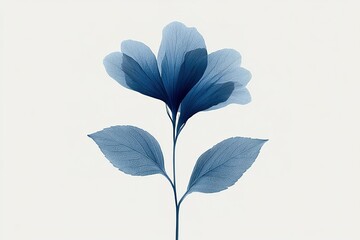 Poster - Floral composition featuring a blue-toned flower and leaves on a light background