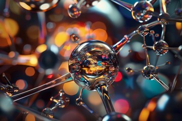 Poster - A close-up view of a metallic molecular model, highlighting the intricate details of its structure, Transforming everyday objects into nanotech marvels