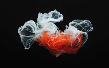Poster - Abstract image of red and white swirling colors in water against a black background. The colors create a dynamic, almost ethereal effect