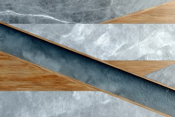 Poster - Modern geometric design with stone and wood elements in a serene outdoor setting