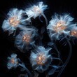 © Tom - Fluffy alien flowers bloom vibrantly against a stark black background, showcasing a unique blend of colors and ethereal qualities Generative AI