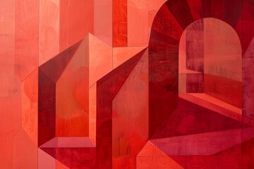 Poster - an abstract painting featuring intricate geometric shapes in shades of red and topaz, intricate geom