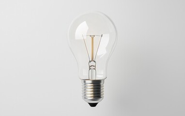 Poster - clear glass lightbulb levitating against a solid white background. the bulb is centered and well-lit