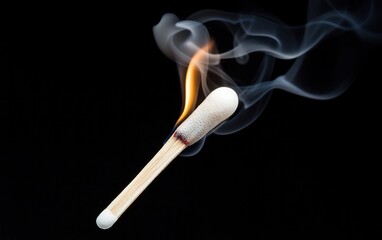 Poster - Lit matchstick against a black background, smoke curling upwards, showing the flame and the wooden stick