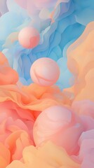 Poster - Abstract pastel colors with spheres, a creative background illustration with soft clouds, and vibrant design.