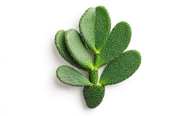 Poster - close-up of a green cactus pad with speckled texture, levitating against a solid white background. t