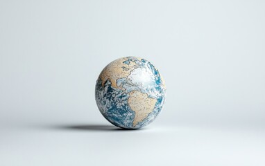 Poster - A stylized globe rendered in blue, beige, and white tones rests on a minimalist white background.  The image features soft ambient lighting, emphasizing the globe's textured surface
