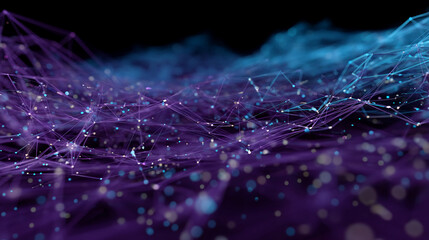 Poster - abstract image of interconnected purple and blue lines with glowing nodes, creating a dynamic networ