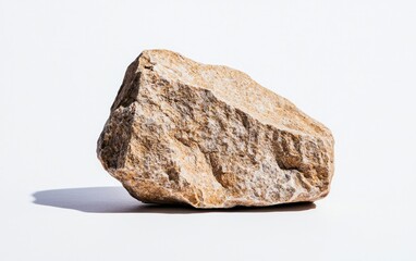 Poster - Tan and beige rock isolated on white background, showing texture and shadow. Simple studio shot
