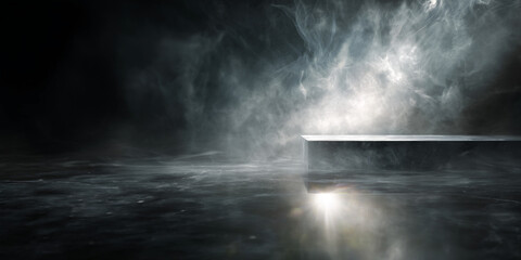 Aufkleber - Dark stone pedestal in smoky atmosphere, creating a mysterious and dramatic showcase for product display or advertisement, ideal for luxury branding