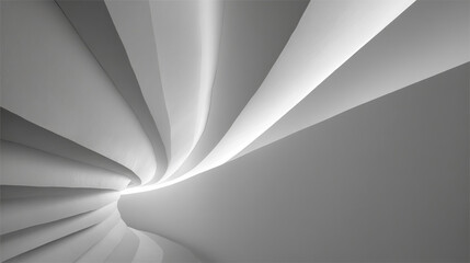 Poster - Abstract grayscale image of curving, layered forms creating a tunnel-like effect, suggesting movement, depth, and modern architecture, ideal for design or technology concepts
