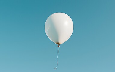 Poster - White party balloon floats against a clear blue sky.  Simple, minimalist image with a light and airy feel.  The balloon is centered, and the background is unblemished