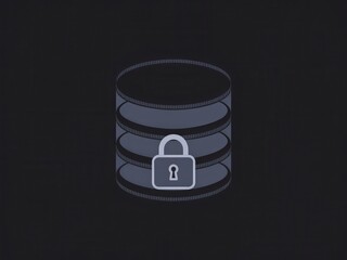 Poster - Secure data storage concept with a locked database icon on a dark background.