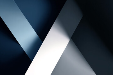 Poster - Abstract image with intersecting diagonal planes in shades of blue, gray, and white, creating a modern and minimalist design, suitable for a background or presentation