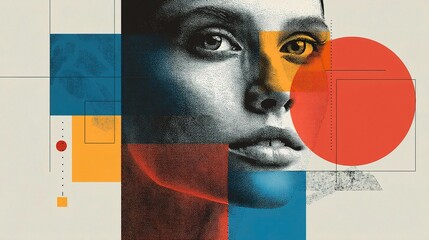 Poster - Digital Illustration of Geometric Face Blended with AI Elements