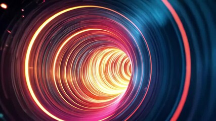 Poster - Neon digital tunnel with vibrant shapes moving in a dynamic display of light, neon digital tunnel over shapes moving