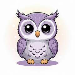Adorable cartoon owl with big eyes and purple feathers in a cute, whimsical style. Perfect for nature-related designs.