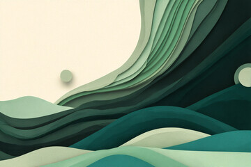 Aufkleber - Abstract green and beige layered paper art landscape, creating a smooth, flowing design, showcasing a tranquil and serene atmosphere, perfect for backgrounds or banners