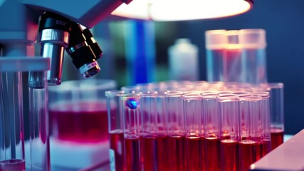 Poster - Observation of bacterial cultures in test tubes during laboratory analysis, Bacteria in a laboratory culture