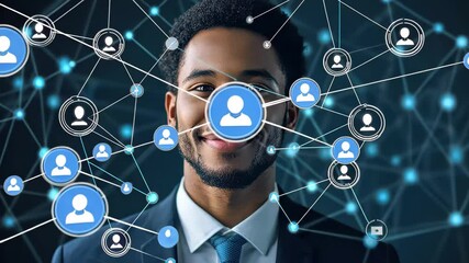 Poster - connecting people through technology over a biracial business environment, network of connections wi