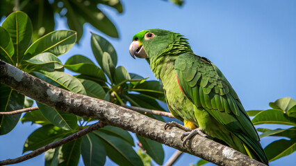 portrait close up of colorful scarlet macaw parrot in mexico against green natural background. love 