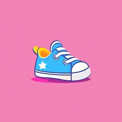 Poster - Colorful abstract logo featuring a pair of playful orange shoes with laces on a light background representing fun and creativity