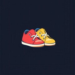 Poster - Colorful abstract logo featuring a pair of playful orange shoes with laces on a light background representing fun and creativity