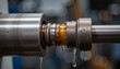 © Kseniya - Hydraulic piston with oil droplets in bright technical lighting, machinery concept