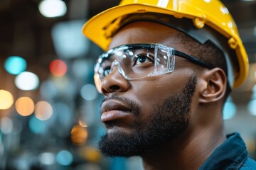 Poster - Manufacturing facilities that produce heavy industry products employ industrial engineers who wear hard hats and adhere to a safety-first mindset while working indoors